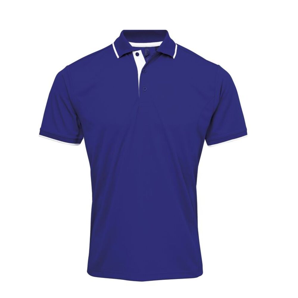 Premier Mens Contrast Coolchecker Polo Shirt / Royal/White